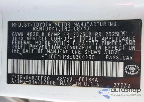 2014 Toyota Camry L из США, поврежденный, VIN 4T1BF1FK8EU300290